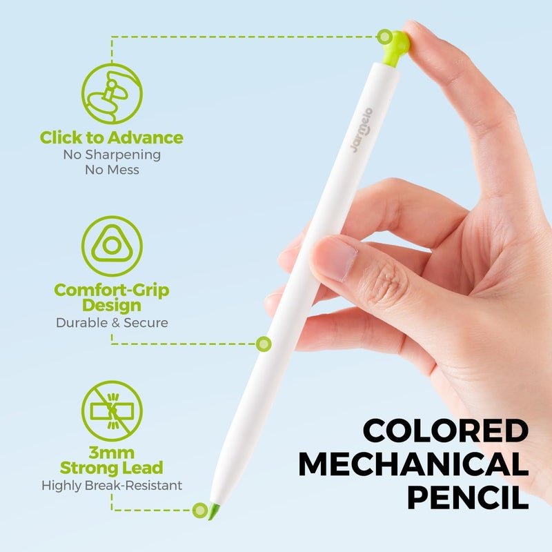 JARMELO Mechanical Colored Pencils 24 Count, Erasable Oil-Based Pastel Pencils with Sharpener, Retractable 3mm Thick Color Leads, Drawing & Art Supplies for Kids 6-12, Artists Adults Coloring Books - Image 2